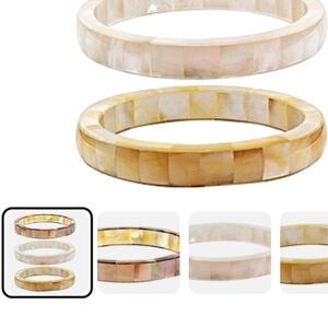 JTV Three-Piece Mother-of-Pearl Bangle Set in Golden White and Champagne